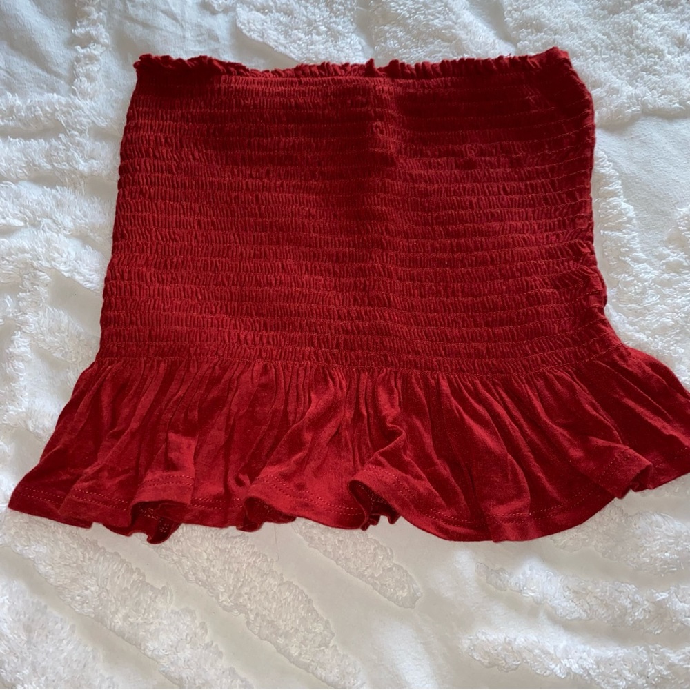 Red Ruffle Bandeau Strapless Smocked Tube Top